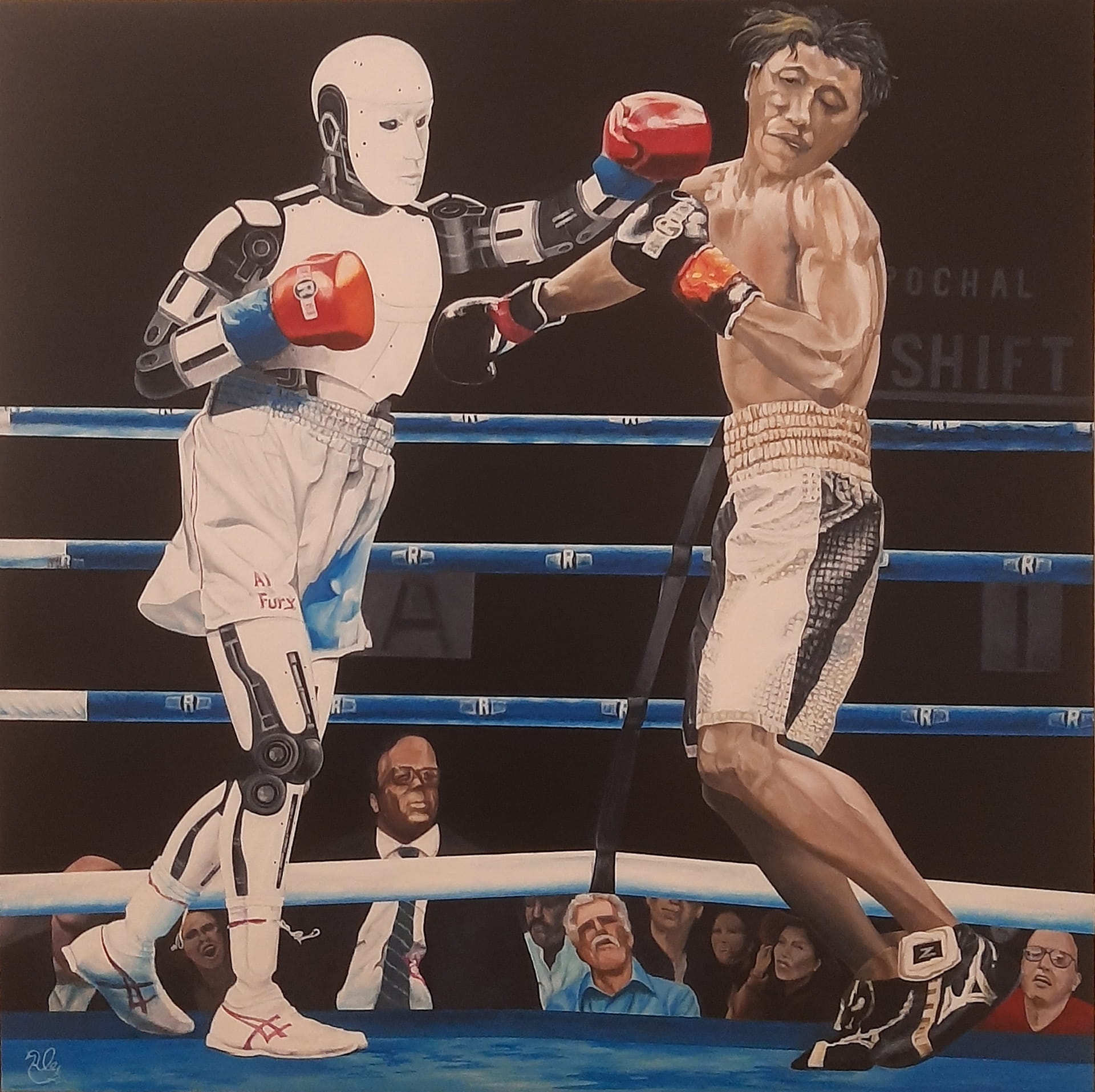 Alessandro Bini, Il KO, 2024, acrilico su tela, 80x80 cm Alessandro Bini, Il KO, 2024, acrilico su tela, 80x80 cm