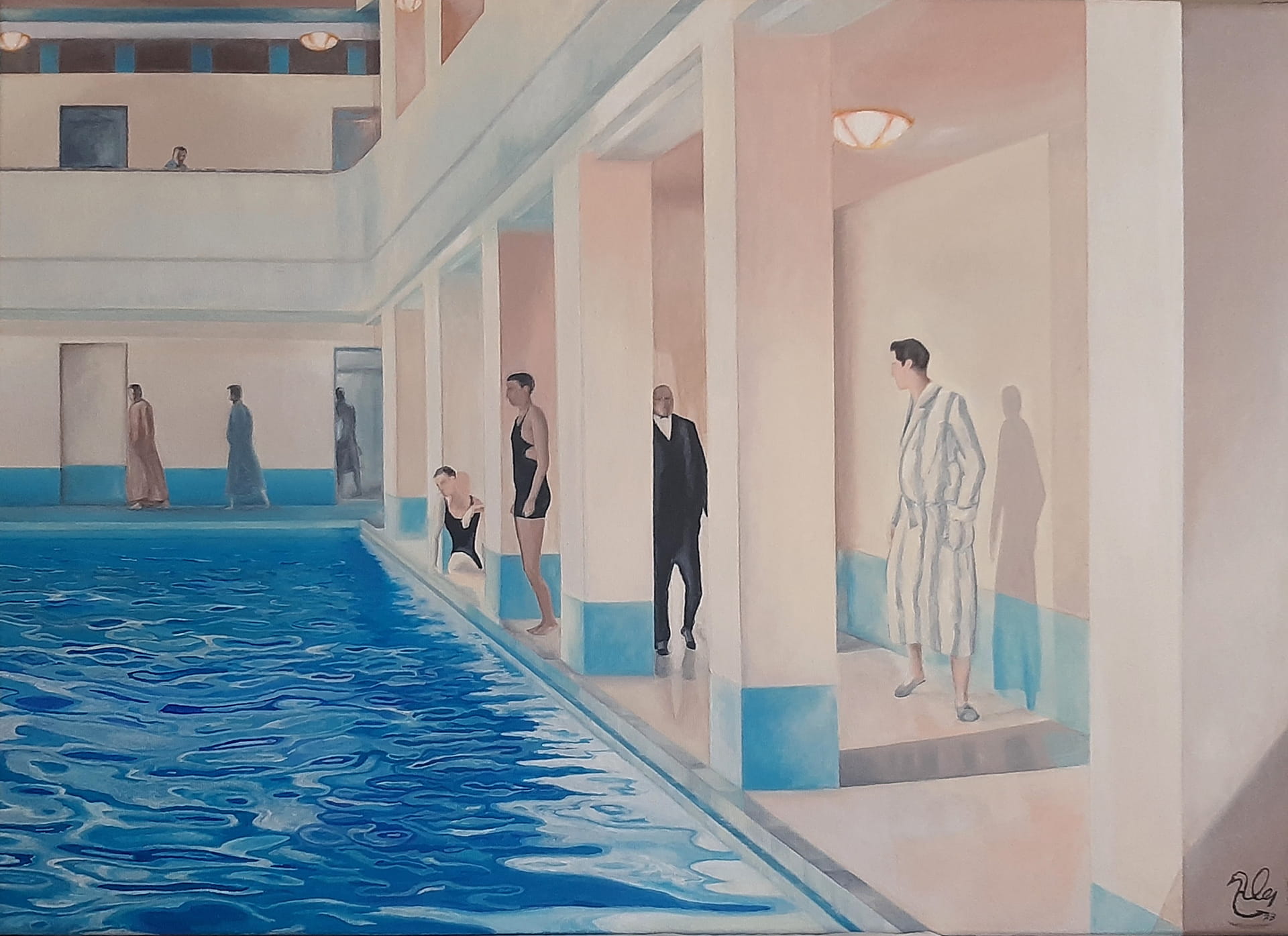 Alessandro Bini, Nuotata al club, 2023, acrilico su tela, 50x70 cm Alessandro Bini, Nuotata al club, 2023, acrilico su tela, 50x70 cm