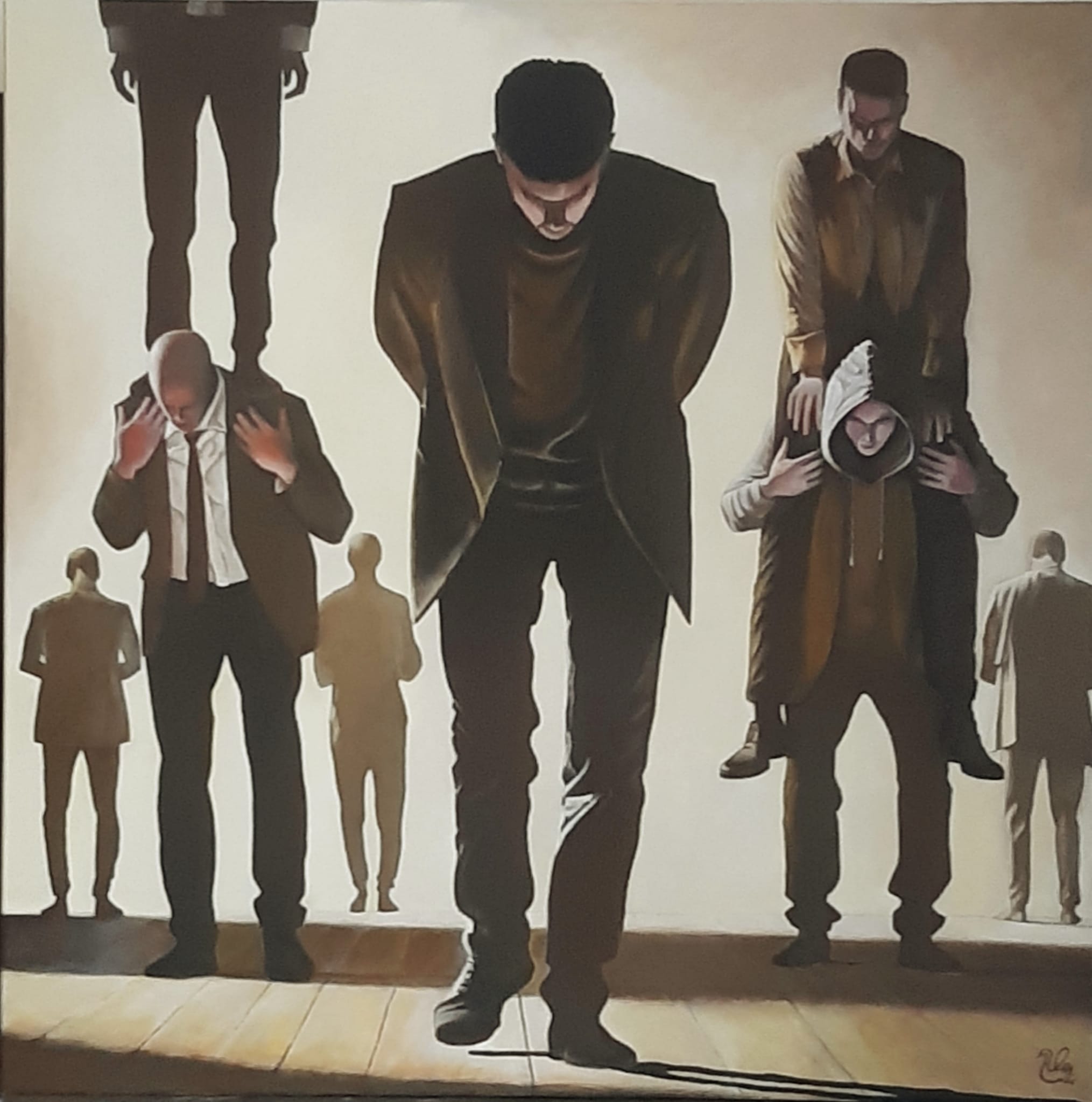 WhatsApp Image 2026-07-16 at 18.44.31 Alessandro Bini, Il peso degli altri, 2026, acrilico su tela, 80x80 cm